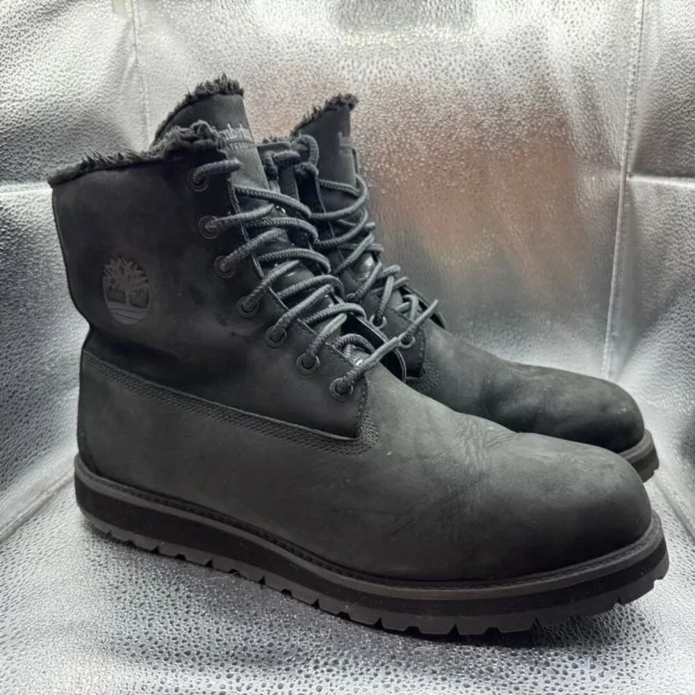 Size 11 Timberland Richmond Ridge Mens Black‎ Fur Lined Leather Waterproof Boots